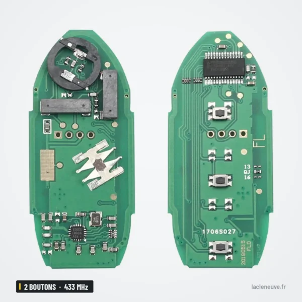 Clé télécommande 433 MHz 2 boutons pour Nissan Qashqai, X-Trail, puce 4A/ID46 - deux circuits imprimés posés côte à côte