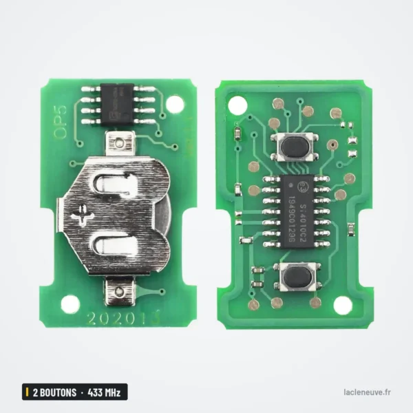 Clé télécommande 433 MHz 2 boutons pour Opel Agila, Meriva, Astra, sans puce - circuit électronique recto verso