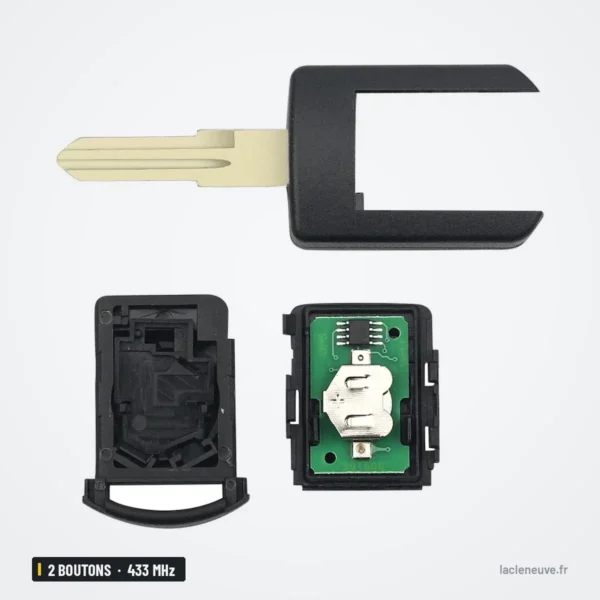 Clé télécommande 433 MHz 2 boutons pour Opel Agila, Meriva, Astra, sans puce - lame et pièces détachées
