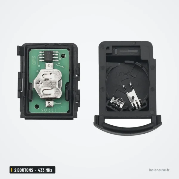 Clé télécommande 433 MHz 2 boutons pour Opel Corsa C, Meriva, Tigra, sans puce - circuit recto-verso avec connecteurs