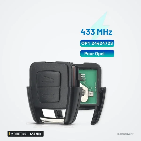 Clé télécommande 433 MHz 2 boutons pour Opel Corsa, Meriva, Combo - clé complète avec fiche technique