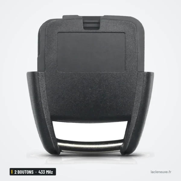 Clé télécommande 433 MHz 2 boutons pour Opel Corsa, Meriva, Combo - vue de dessous, logement pile