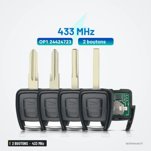 Clé télécommande 433 MHz 2 boutons pour Opel Zafira, Astra, Corsa, Meriva - quatre lames différentes avec carte électronique