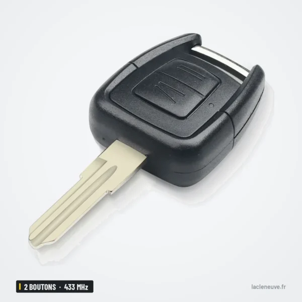 Clé télécommande 433 MHz 2 boutons pour Opel Zafira, Astra, Corsa, Meriva - lame fixe, vue de face