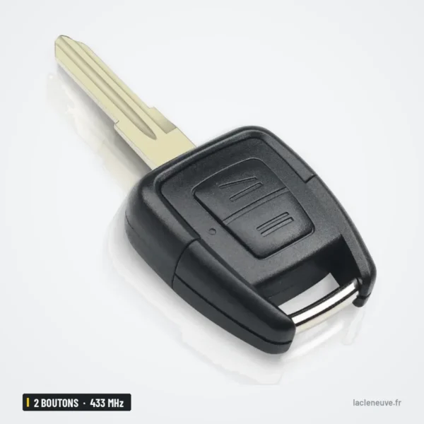 Clé télécommande 433 MHz 2 boutons pour Opel Zafira, Astra, Corsa, Meriva - lame fixe, vue de profil