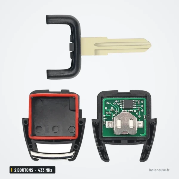 Clé télécommande 433 MHz 2 boutons pour Opel Zafira, Astra, Corsa - lame et deux coques détachées, couleurs différentes