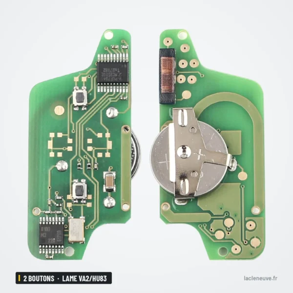 Clé télécommande 433 MHz 2 boutons pour Peugeot 307, 3008, 308, lame VA2/HU83 - deux circuits imprimés avec pile ouverts