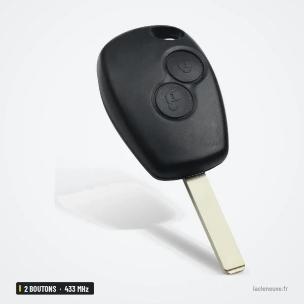 Clé télécommande 433 MHz 2 boutons pour Renault Clio 3, Twingo, Dacia Logan - clé fixe à deux boutons, vue de face rapprochée