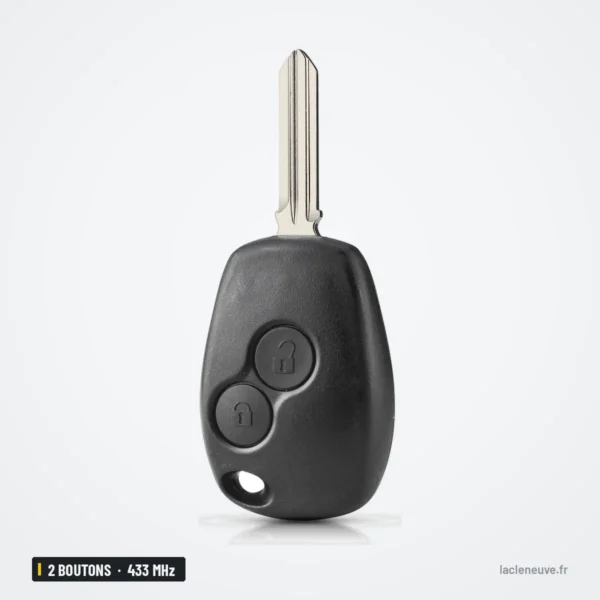 Clé télécommande 433 MHz 2 boutons pour Renault Clio 3, Twingo, Dacia Logan - clé fixe, lame dentée visible en haut