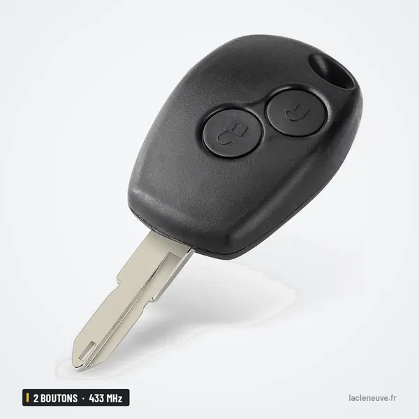 Clé télécommande 433 MHz 2 boutons pour Renault Clio, Twingo, puce ID46 - vue de profil, lame visible