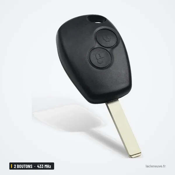 Clé télécommande 433 MHz 2 boutons pour Renault Clio, Twingo, puce ID46 - vue de dos, lame visible