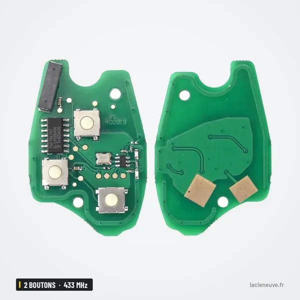 Clé télécommande 433 MHz 2 boutons pour Renault Clio, Twingo, puce ID46 - circuit imprimé ouvert, deux faces