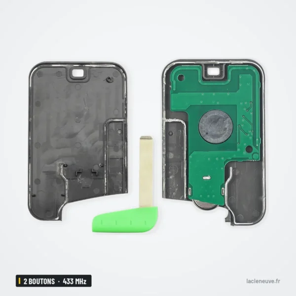 Clé télécommande 433 MHz 2 boutons pour Renault Laguna, Espace, puce ID46 - coque démontée avec lame détachée