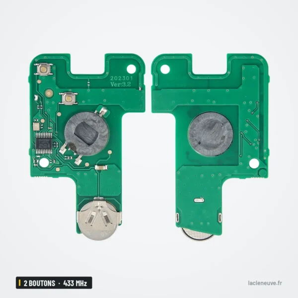 Clé télécommande 433 MHz 2 boutons pour Renault Laguna, Espace, puce ID46 - deux circuits imprimés côte à côte