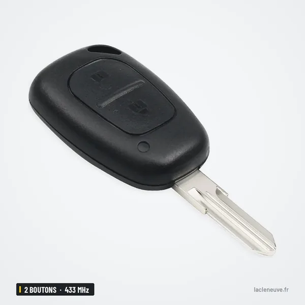 Clé télécommande 433 MHz 2 boutons pour Renault Trafic, Kangoo, puce ID46 - vue de face, deux boutons visibles
