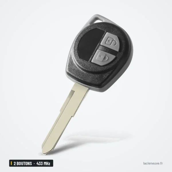Clé télécommande 433 MHz 2 boutons pour Suzuki Swift, SX4, Ignis, puce ID46 - vue de face, lame et deux boutons