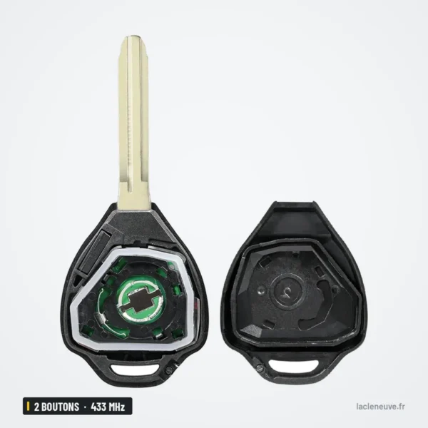 Clé télécommande 433 MHz 2 boutons pour Toyota Corolla, Yaris, puce G/ID67 - coque ouverte, puce ronde visible