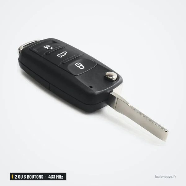 Clé télécommande 433 MHz 2 ou 3 boutons pour Volkswagen Amarok, Transporter - vue de profil, lame dépliée