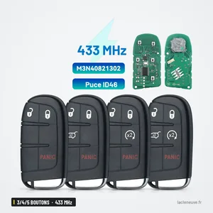 Clé télécommande 433 MHz 3/4/5 boutons pour Jeep Grand Cherokee, Dodge Journey - vue d'ensemble avec étiquettes techniques