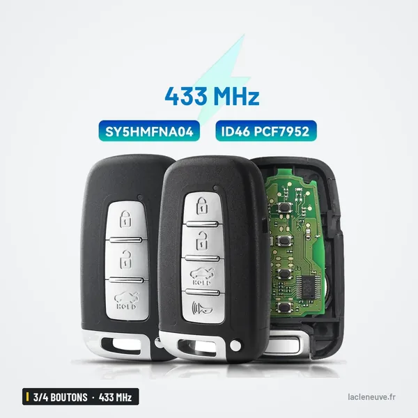 Clé télécommande 433 MHz 3/4 boutons pour Hyundai i30, Kia Sorento, Optima - trois clés debout, circuit imprimé visible
