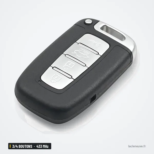 Clé télécommande 433 MHz 3/4 boutons pour Hyundai i30, Kia Sorento, Optima - clé noire à liserés argentés, debout