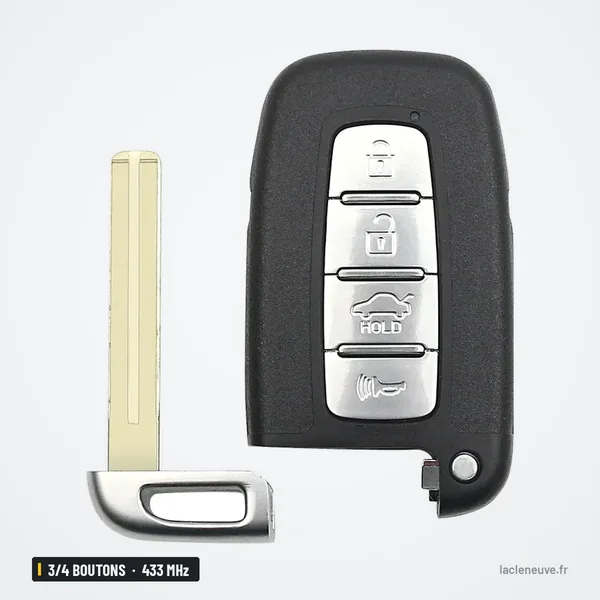 Clé télécommande 433 MHz 3/4 boutons pour Hyundai i30, Kia Sorento, Optima - clé lame sortie, debout