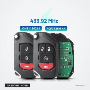 Clé télécommande 433 MHz 3/4 boutons pour Jeep Wrangler, puce PCF7939M - deux télécommandes et une coque ouverte avec circuit Clé télécommande 433 MHz 3/4 boutons pour Jeep Wrangler, puce PCF7939M - deux télécommandes et une coque ouverte avec circuit