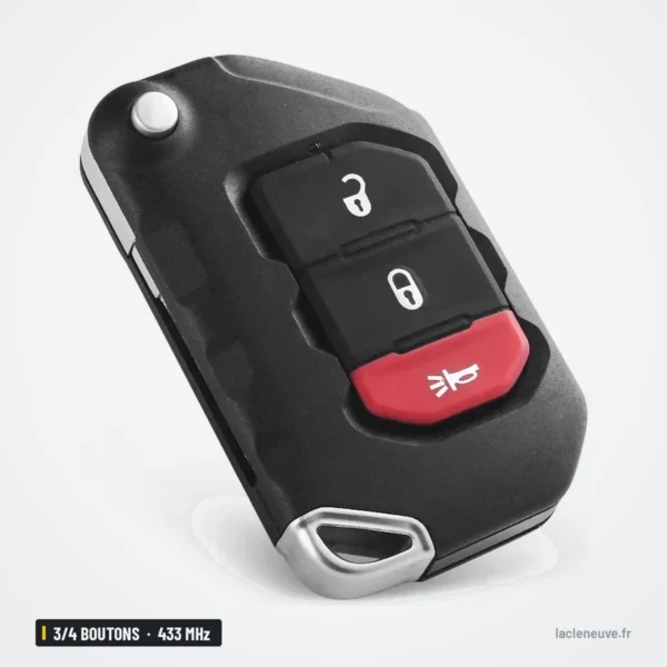 Clé télécommande 433 MHz 3/4 boutons pour Jeep Wrangler, puce PCF7939M - clé pliante vue de profil, lame sortie