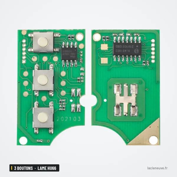 Clé télécommande 433 MHz 3 boutons pour Audi A4, A6, A8, TT, lame HU66 - circuit imprimé recto verso, boutons et puce