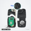 Clé télécommande 433 MHz 3 boutons pour Audi A4, A6, A8, TT - coque ouverte, détail agrandi de la puce et de la pile