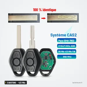 Clé télécommande 433 MHz 3 boutons pour BMW Série 3, 5, 7, X5, puce ID46 - comparaison de lames avant et après usinage