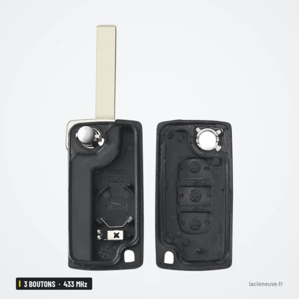 Clé télécommande 433 MHz 3 boutons pour Citroën C4, Peugeot 307, 308, puce ID46 - coque démontée, boîtier et lame séparés