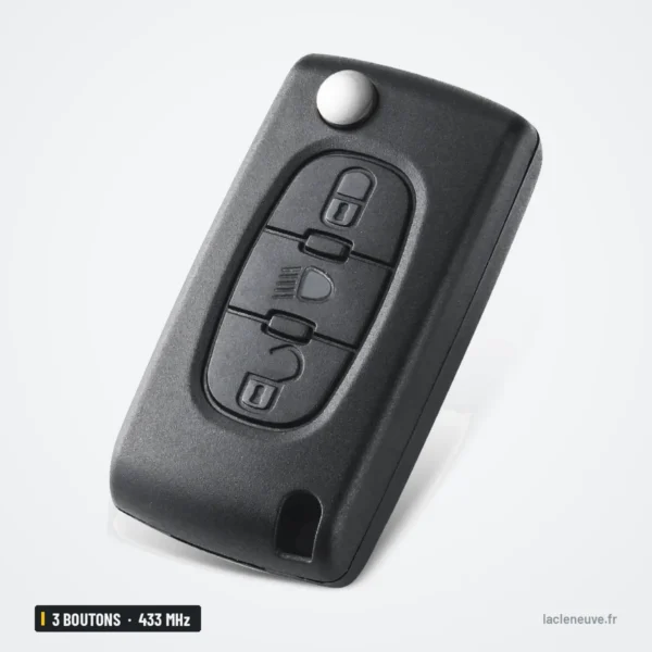 Clé télécommande 433 MHz 3 boutons pour Citroën C4, Peugeot 307, 308, puce ID46 - coque à boutons, vue de dos