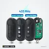 Clé télécommande 433 MHz 3 boutons pour Fiat 500, Doblo, Qubo, puce ID46 - quatre modèles alignés, vue de face