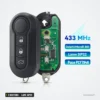 Clé télécommande 433 MHz 3 boutons pour Fiat Ducato, Peugeot Boxer, lame SIP22 - boîtier ouvert, circuit imprimé visible
