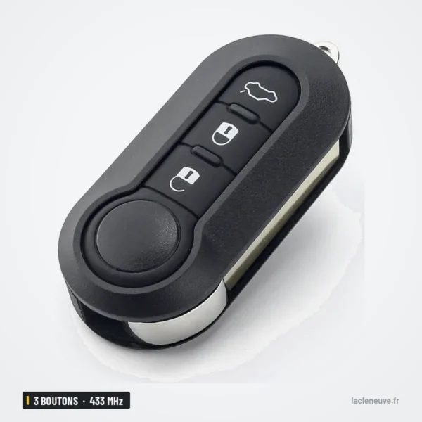 Clé télécommande 433 MHz 3 boutons pour Fiat, Peugeot, Citroën, puce ID46 - vue de trois quarts, deux boutons