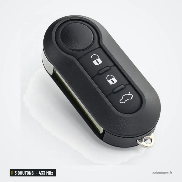 Clé télécommande 433 MHz 3 boutons pour Fiat, Peugeot, Citroën, puce ID46 - vue de trois quarts, trois boutons