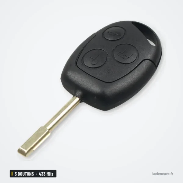 Clé télécommande 433 MHz 3 boutons pour Ford Focus, Fiesta, Mondeo, Ka - gros plan sur la tête de clé