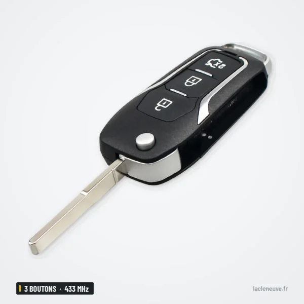 Clé télécommande 433 MHz 3 boutons pour Ford Focus, Mondeo, C-Max, Fiesta - lame déployée en angle