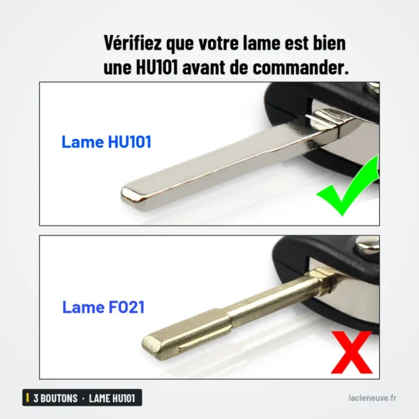 Clé télécommande 433 MHz 3 boutons pour Ford Focus, Mondeo, Fiesta, lame HU101 - comparaison de deux lames, bonne et mauvaise