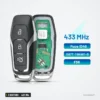 Clé télécommande 433 MHz 3 boutons pour Ford Mondeo, S-Max, Galaxy, puce ID49 - vue de face et de dos, boutons visibles