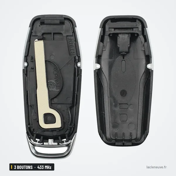 Clé télécommande 433 MHz 3 boutons pour Ford Mondeo, S-Max, Galaxy, puce ID49 - coque ouverte, intérieur vide des deux côtés