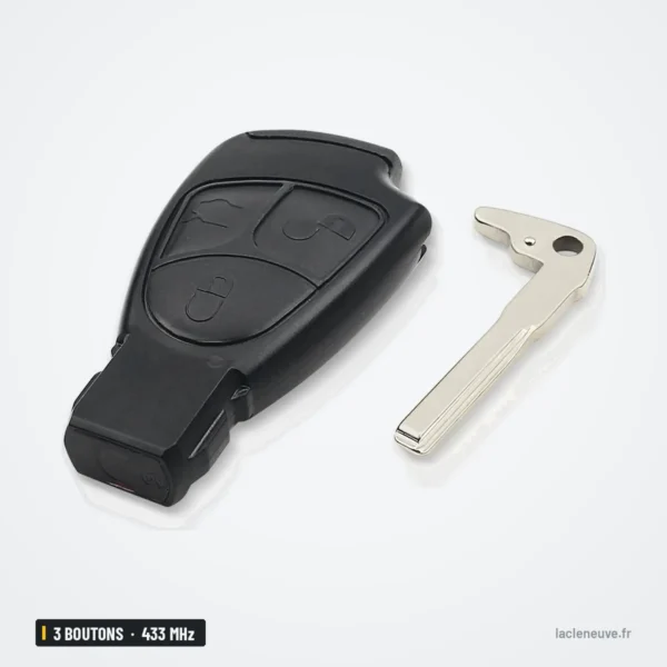 Clé télécommande 433 MHz 3 boutons pour Mercedes-Benz Classe C, E, S, ML - clé avec lame détachée à côté