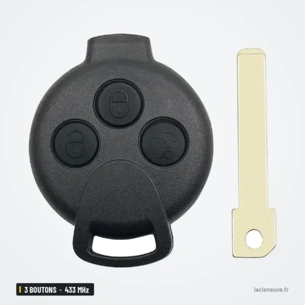 Clé télécommande 433 MHz 3 boutons pour Mercedes-Benz Smart Fortwo, puce ID46 - boîtier et lame présentés séparément