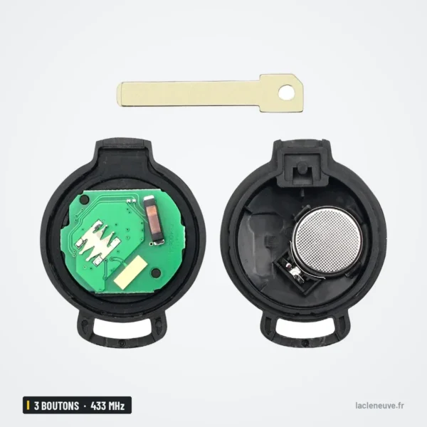 Clé télécommande 433 MHz 3 boutons pour Mercedes-Benz Smart Fortwo, puce ID46 - boîtier ouvert avec circuit imprimé visible