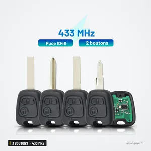 Clé télécommande 433 MHz 3 boutons pour Peugeot 206, Citroën C3, puce ID46 - quatre clés alignées, modèles comparés