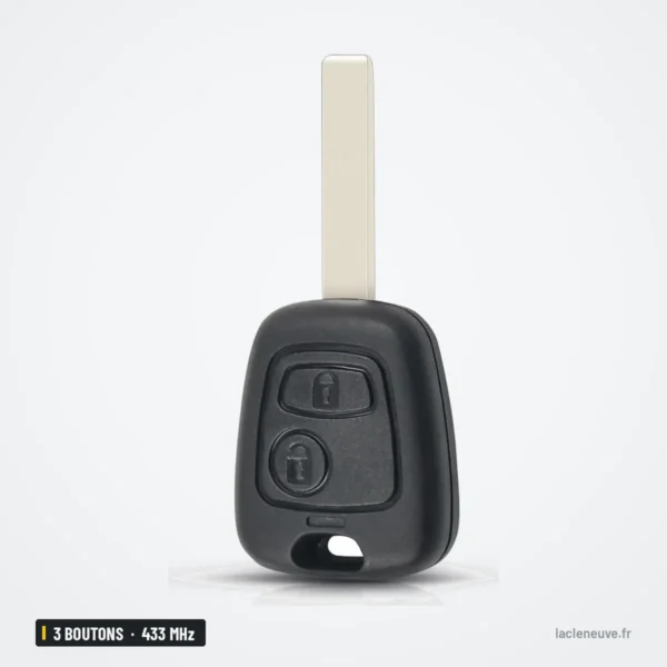 Clé télécommande 433 MHz 3 boutons pour Peugeot 206, Citroën C3, puce ID46 - lame nue seule, forme différente