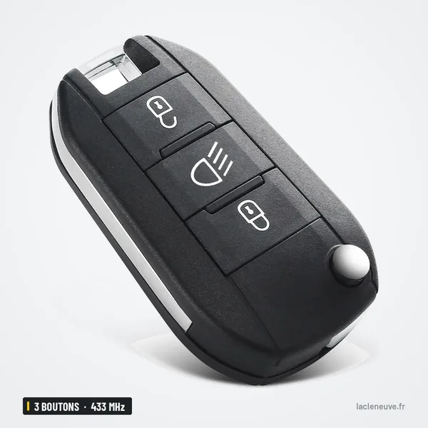 Clé télécommande 433 MHz 3 boutons pour Peugeot 208, 2008, Citroën C4 Cactus - vue de face, autres icônes de boutons