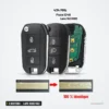 Clé télécommande 433 MHz 3 boutons pour Peugeot 208, 301, 308 - clé dépliée, lame sortie, comparaison de deux lames