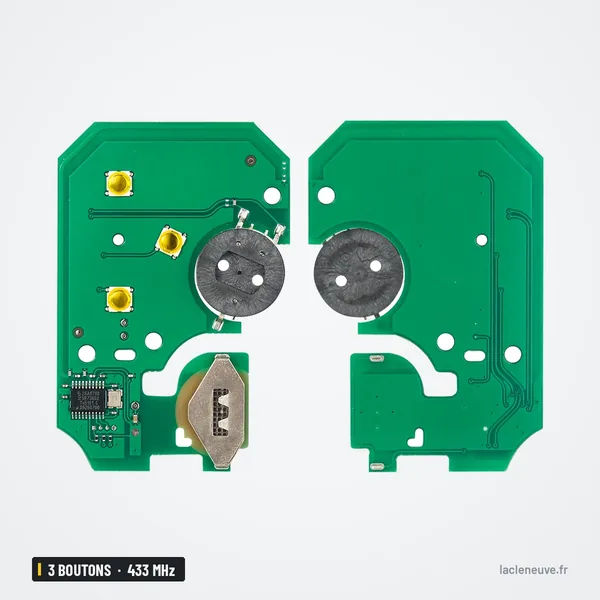 Clé télécommande 433 MHz 3 boutons pour Renault Mégane 2, Scénic, puce ID46 - deux circuits imprimés, vue détaillée